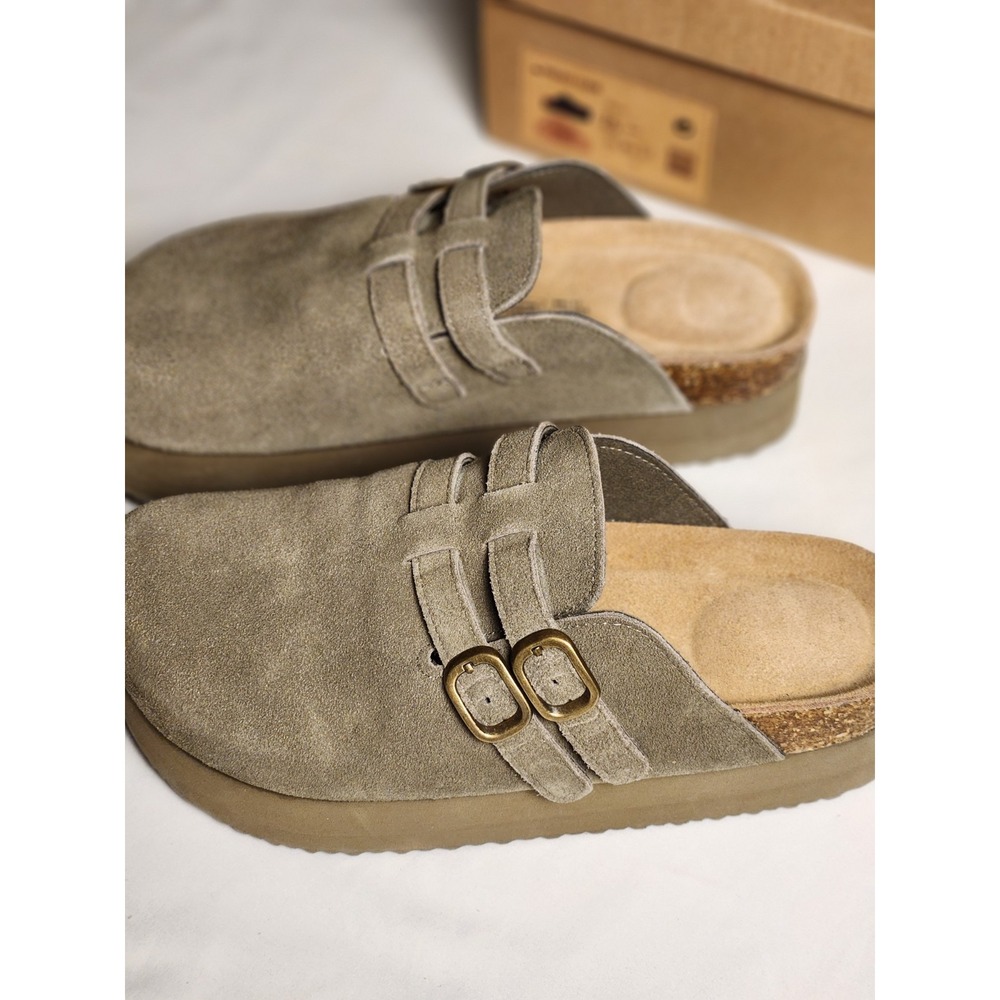 Project Cloud Taupe Suede Buckle Adjustable Strap Clog Sandal Women's 7.5